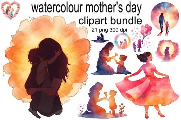 Download Watercolor Mother’s Day Silhouette Png - Silhouette png Collection