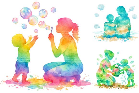 Download Watercolor Mother Child Silhouette PNG - Premium Resources