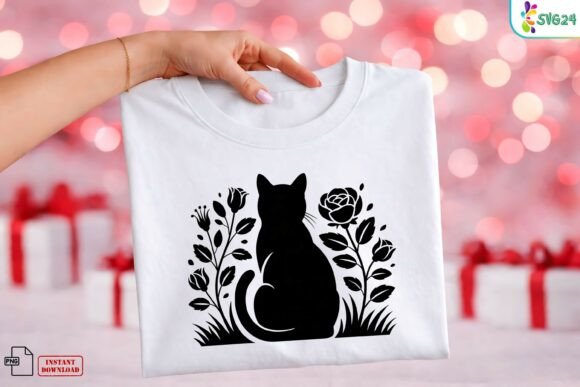 Download Black Cat Floral Silhouette PNG - Premium Resources